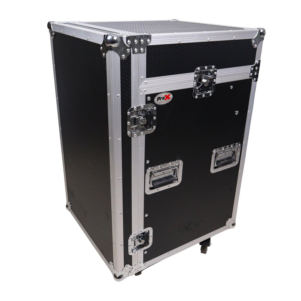 ProX 16U Vertical Rack Mount Flight Case with 10U Top for Mixer Combo Amp Rack with Caster Wheels.