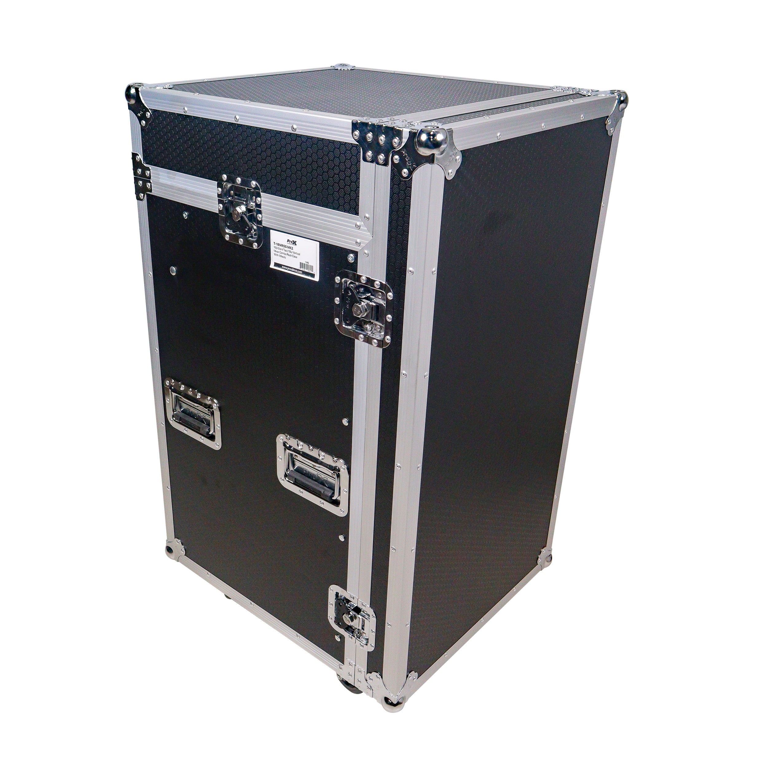 ProX 18U Vertical Rack Mount Flight Case with 10U Top for Mixer Combo Amp Rack with Laptop Shelf and Caster Wheels