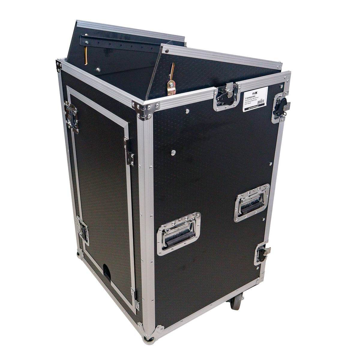 ProX 18U Vertical Rack Mount Flight Case with 10U Top for Mixer Combo Amp Rack with Laptop Shelf and Caster Wheels.