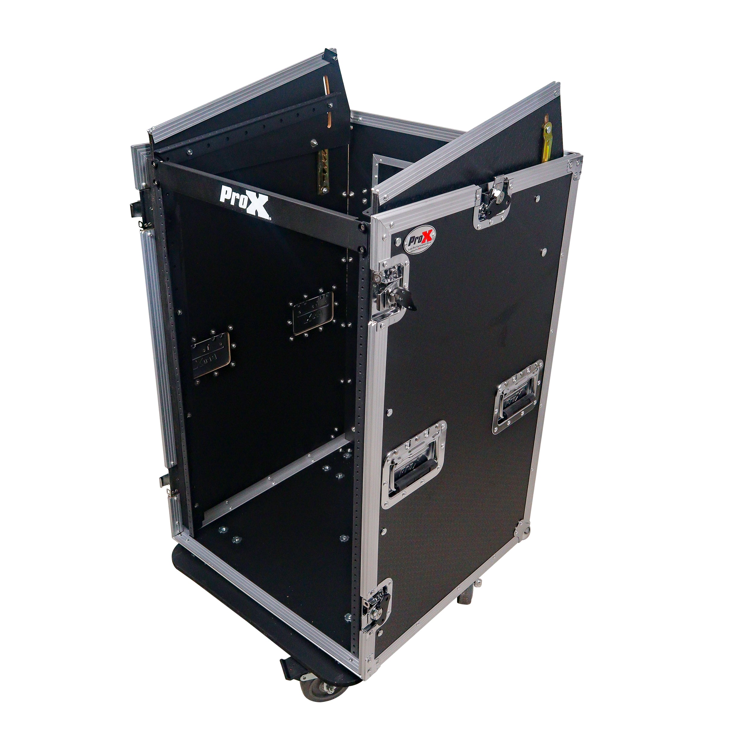 ProX 18U Vertical Rack Mount Flight Case with 10U Top for Mixer Combo Amp Rack with Laptop Shelf and Caster Wheels