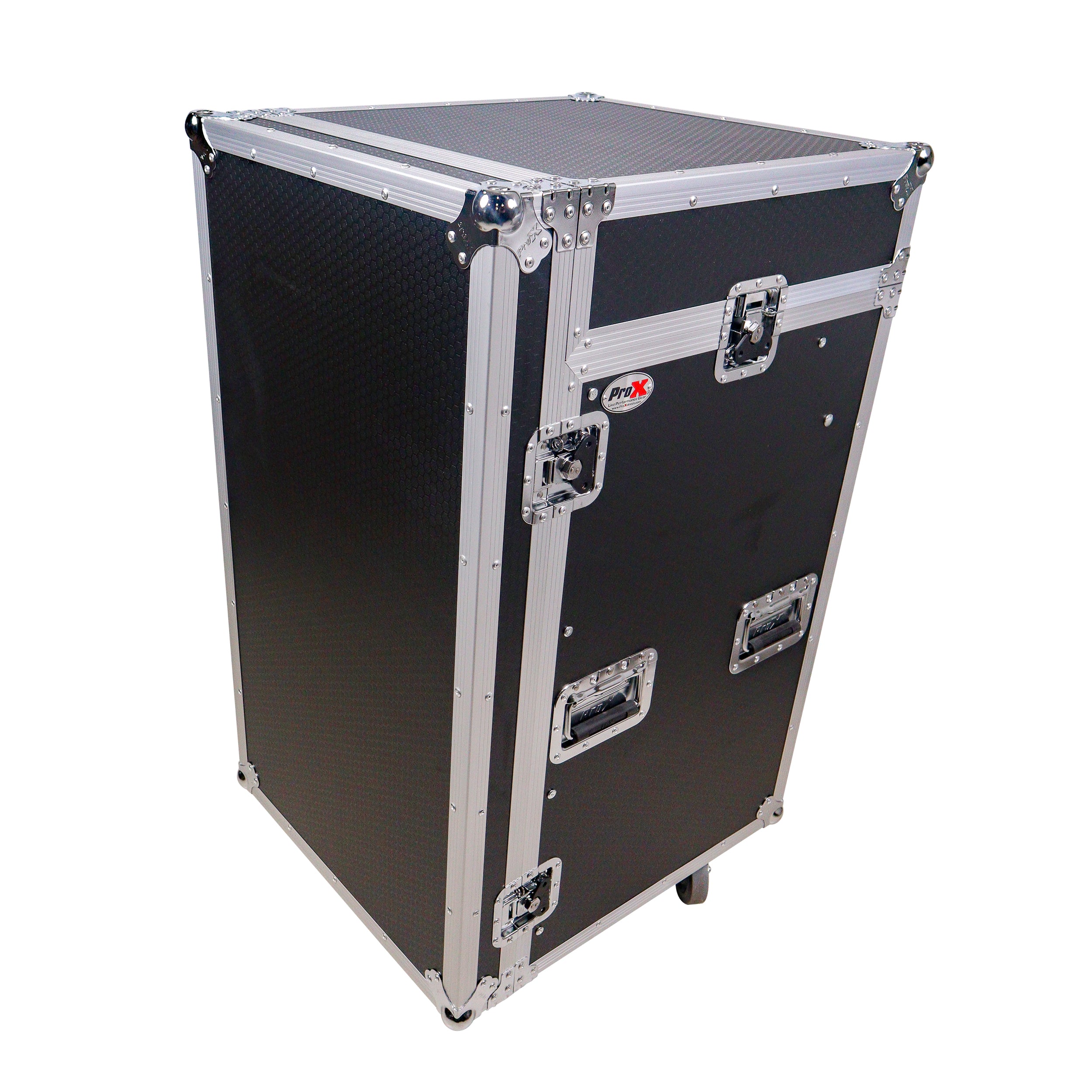 ProX 18U Vertical Rack Mount Flight Case with 10U Top for Mixer Combo Amp Rack with Laptop Shelf and Caster Wheels