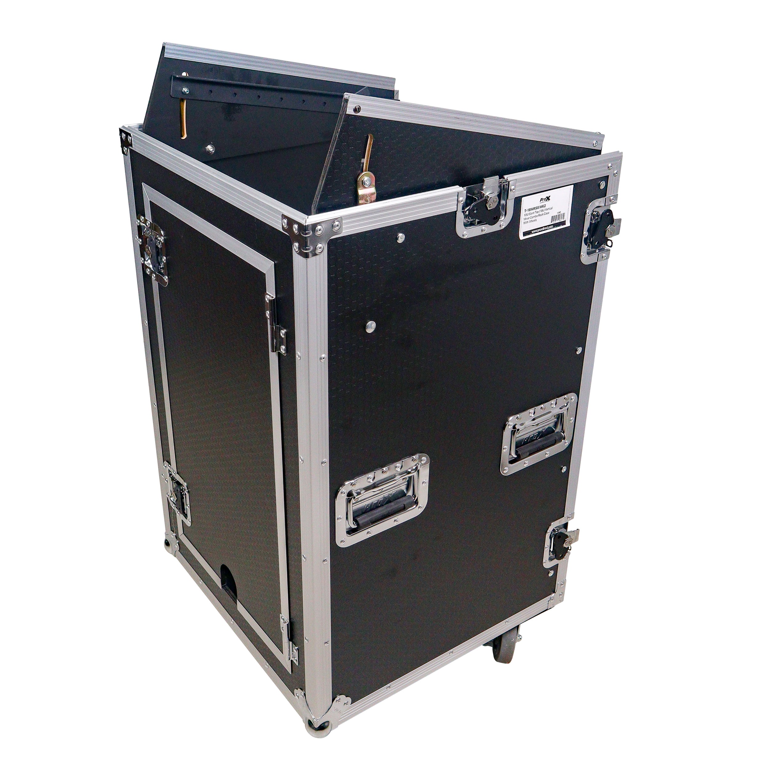 ProX 18U Vertical Rack Mount Flight Case with 10U Top for Mixer Combo Amp Rack with Caster Wheels