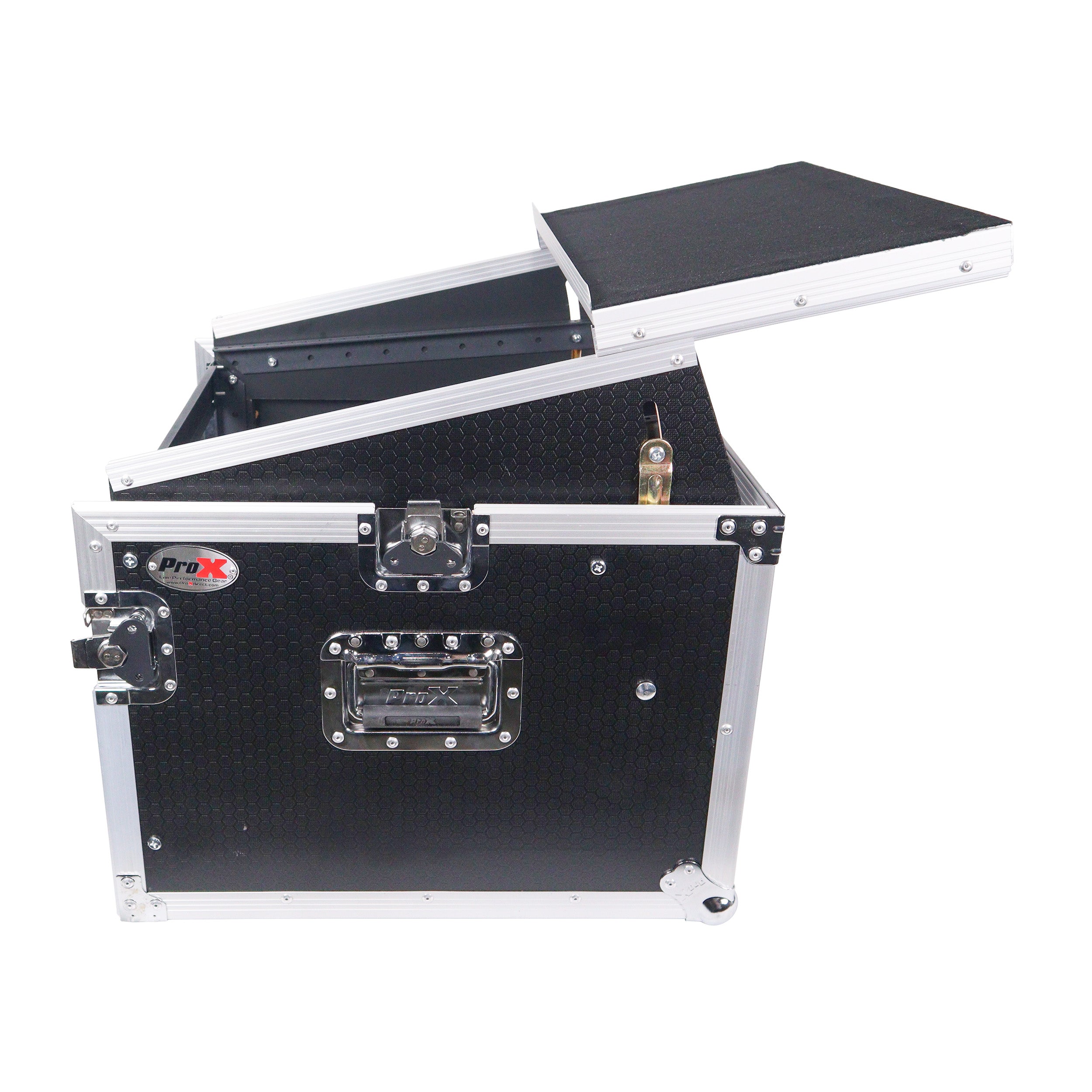 ProX 8U Vertical Rack Mount Flight Case with 10U Top for Mixer Combo Amp Rack with Laptop Shelf