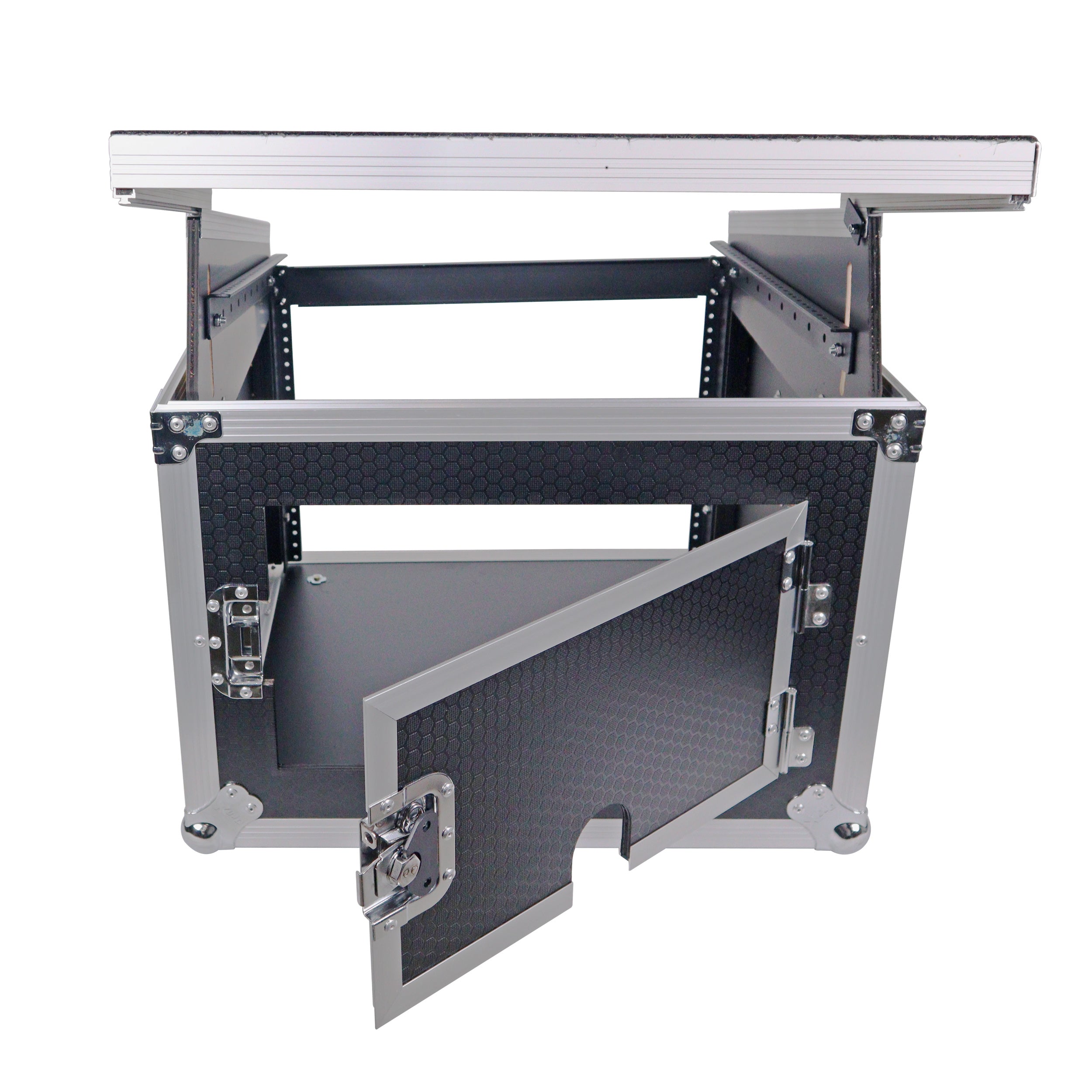 ProX 8U Vertical Rack Mount Flight Case with 10U Top for Mixer Combo Amp Rack with Laptop Shelf