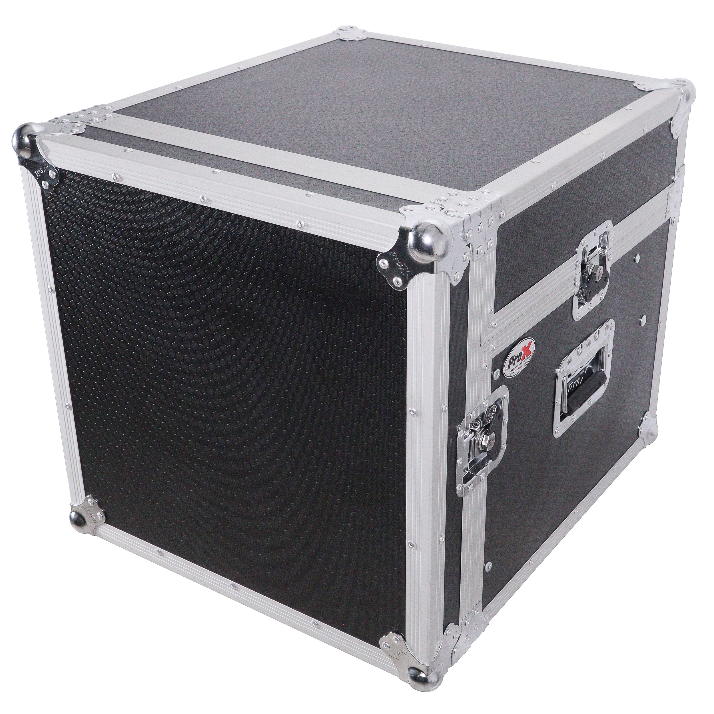 ProX 8U Vertical Rack Mount Flight Case with 10U Top for Mixer Combo Amp Rack with Laptop Shelf