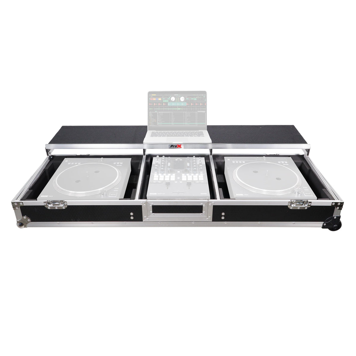 ProX DJ Coffin Flight Case for (2) 1200 Style Turntables 10-inch 12-inch Mixers with Sliding Laptop Shelf and.