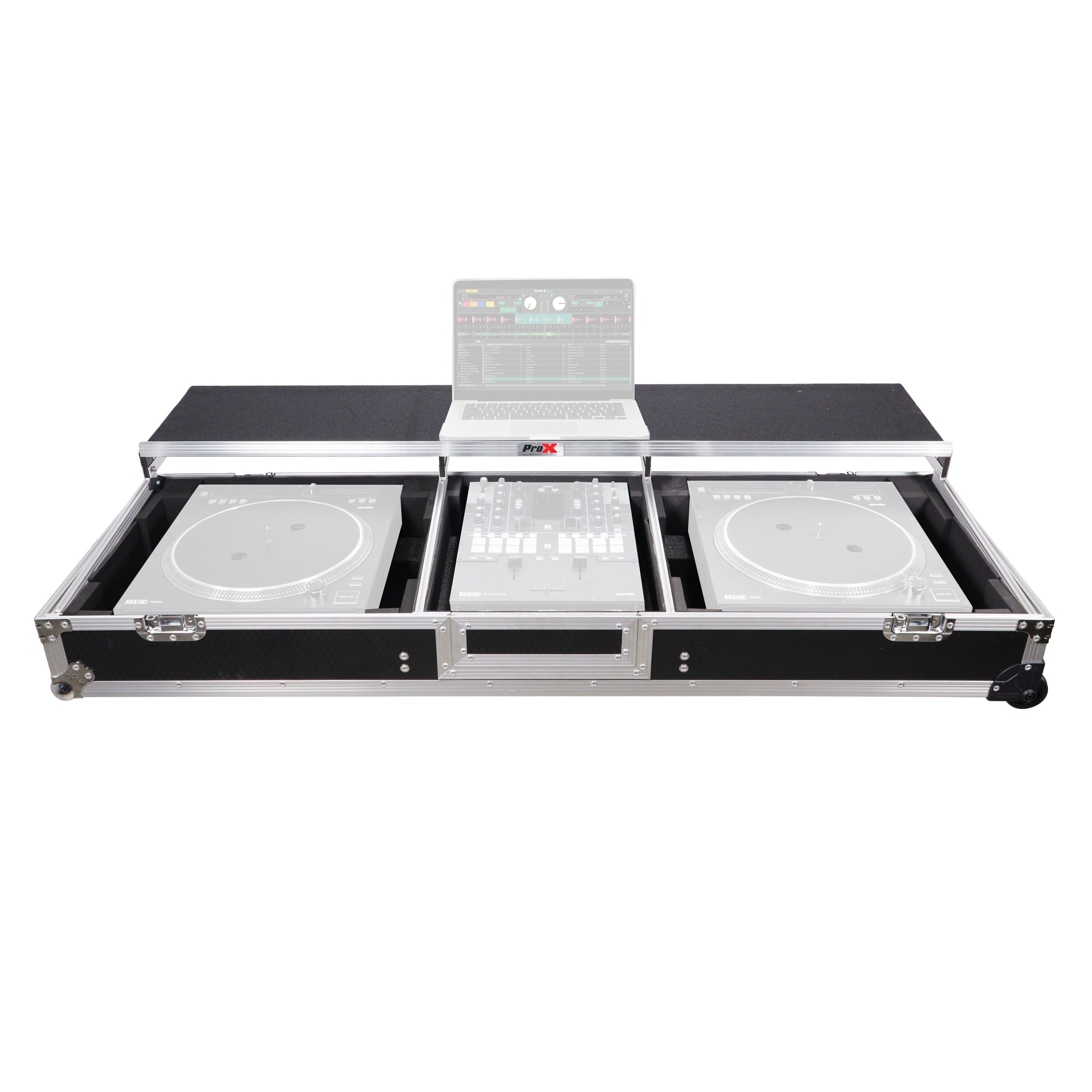 ProX DJ Coffin Flight Case for (2) 1200 Style Turntables 10-inch 12-inch Mixers with Sliding Laptop Shelf and
