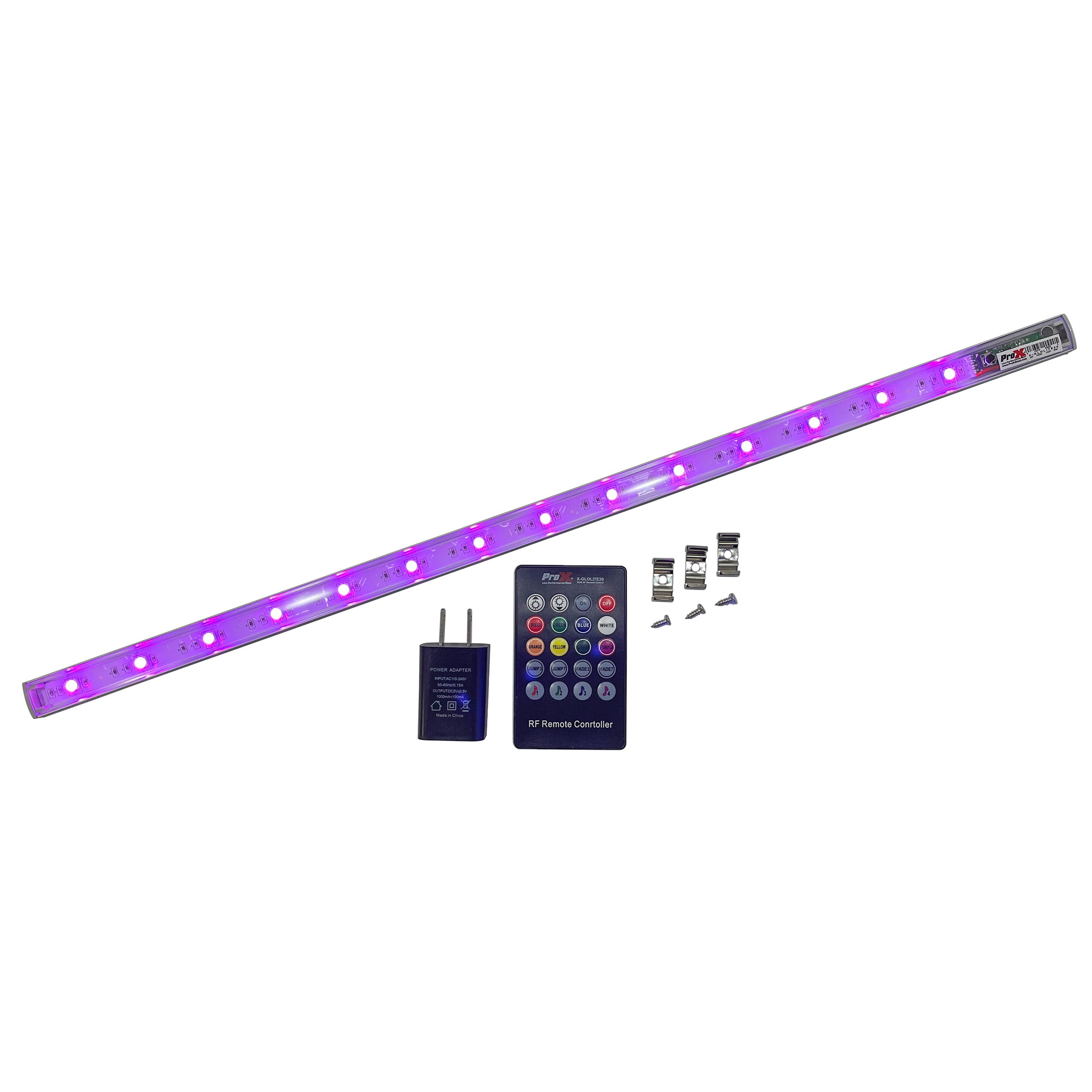 ProX GLOLITE 20" RGB LED Accent Lighting Fixture Aluminum Body RF Remote Controlled USB Powered
