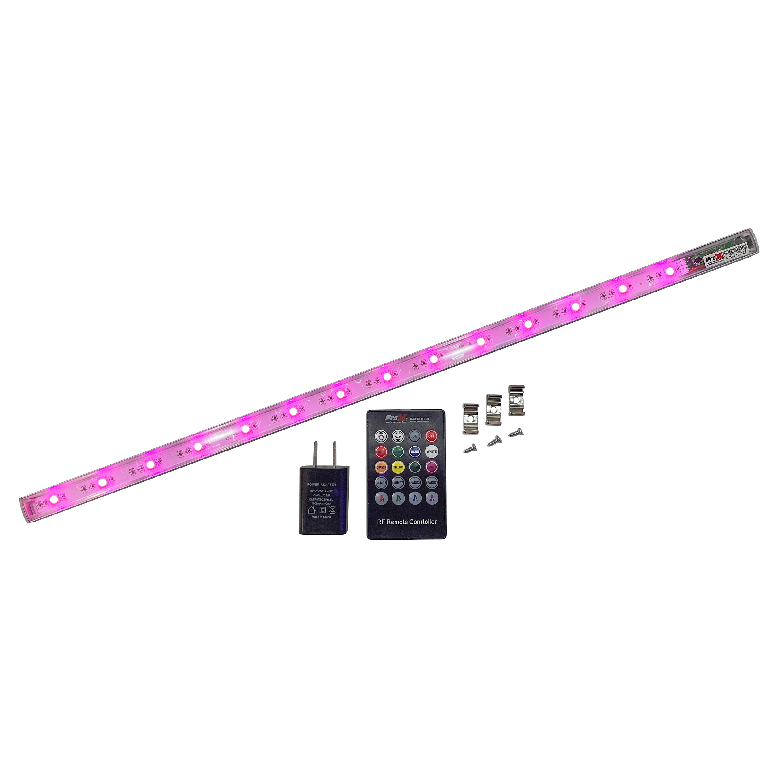 ProX GLOLITE 20" RGB LED Accent Lighting Fixture Aluminum Body RF Remote Controlled USB Powered