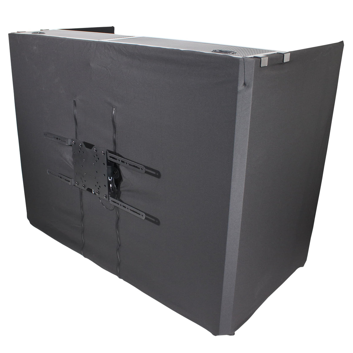 ProX MESA MEDIA MK2 DJ Facade Table Workstation Includes TV Bracket Mount White & Black Scrims and Carry Bag.