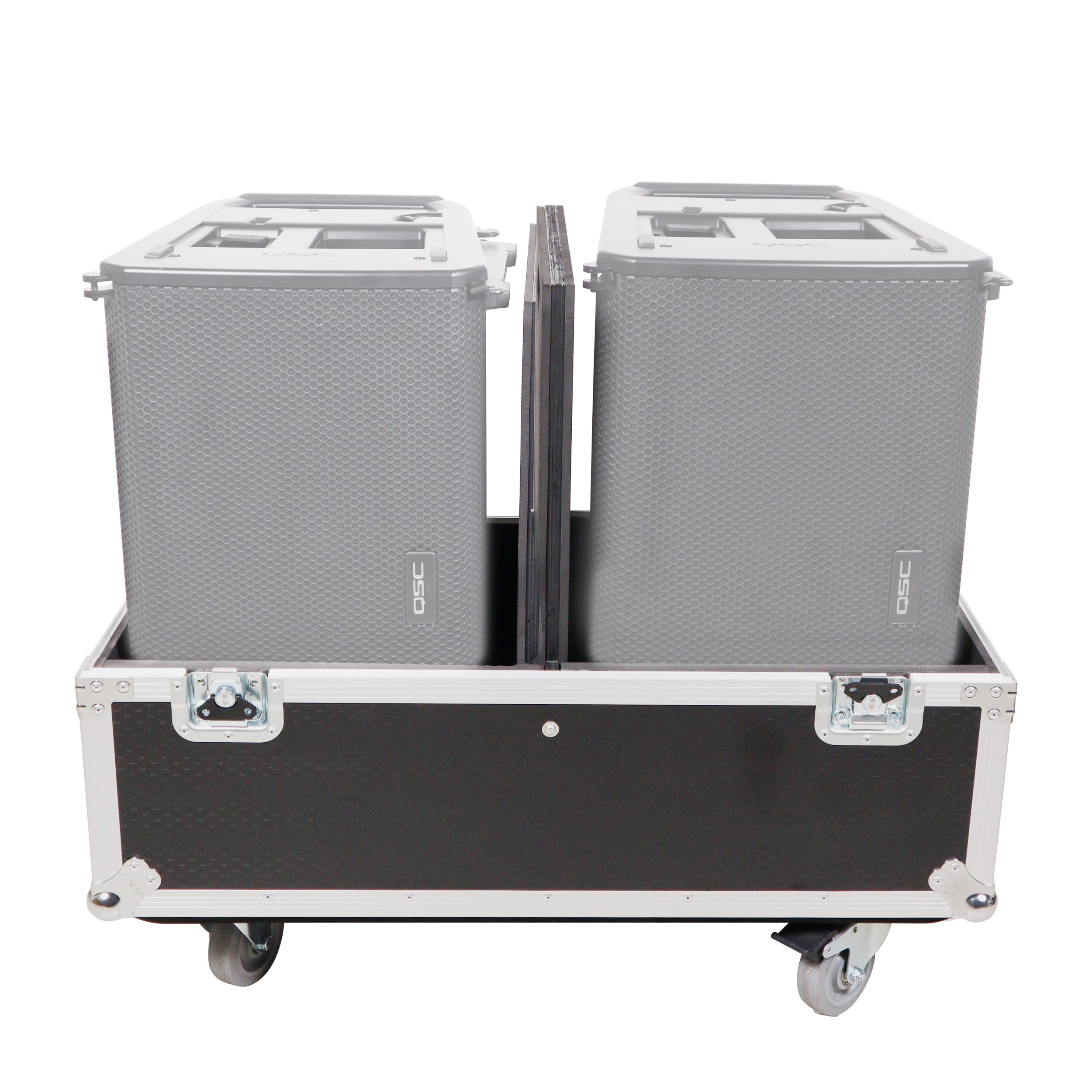 ProX Universal Dual Speaker Flight Case Fits (2) QSC KLA12 LA112 EV ETX12P - 25x17x15 in.