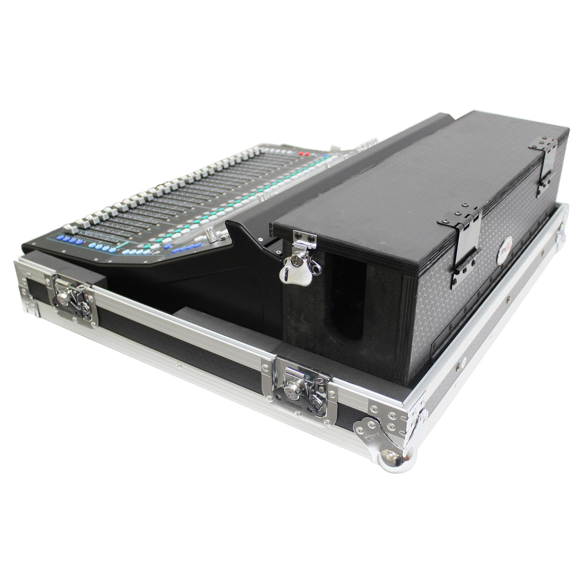 ProX ATA Digital Audio Mixer Flight Case for Allen & Heath SQ7 Console with Doghouse compartment and Caster wheels.