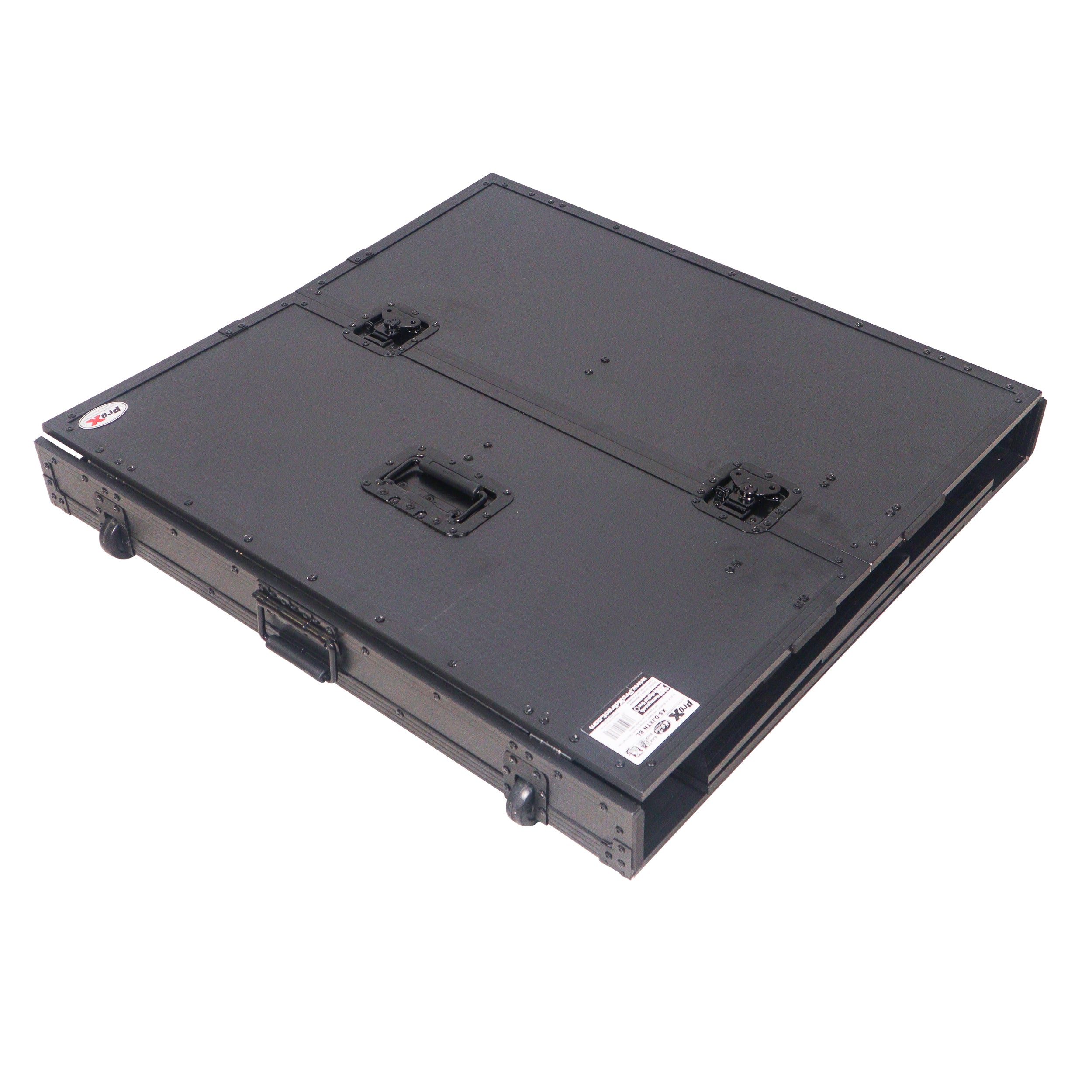 ProX Transformer Flight Case Style Folding DJ Table and Workstation with Smooth Rolling Wheels Black Finish