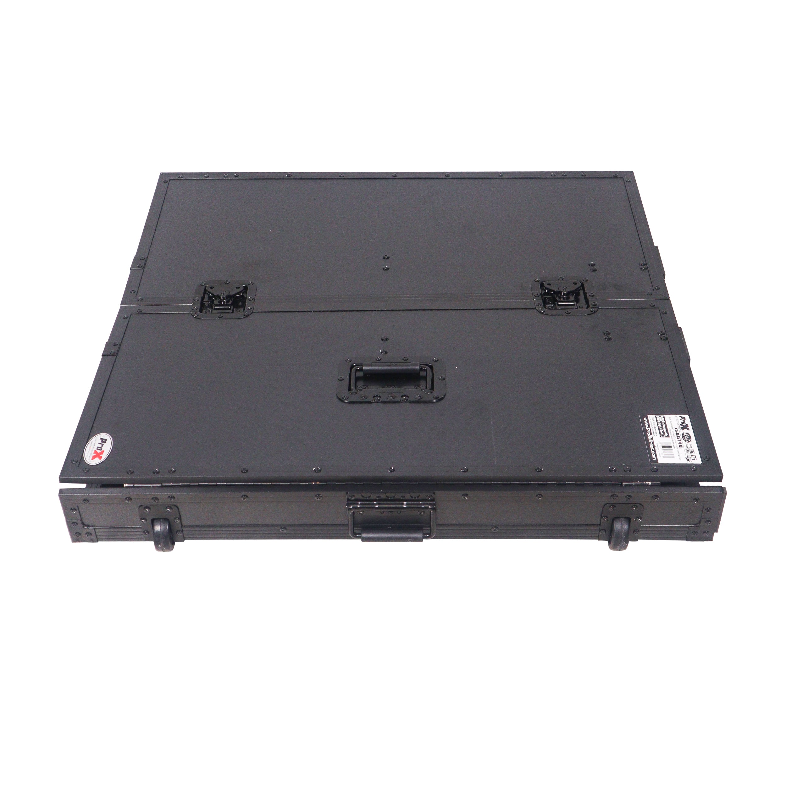 ProX Transformer Flight Case Style Folding DJ Table and Workstation with Smooth Rolling Wheels Black Finish