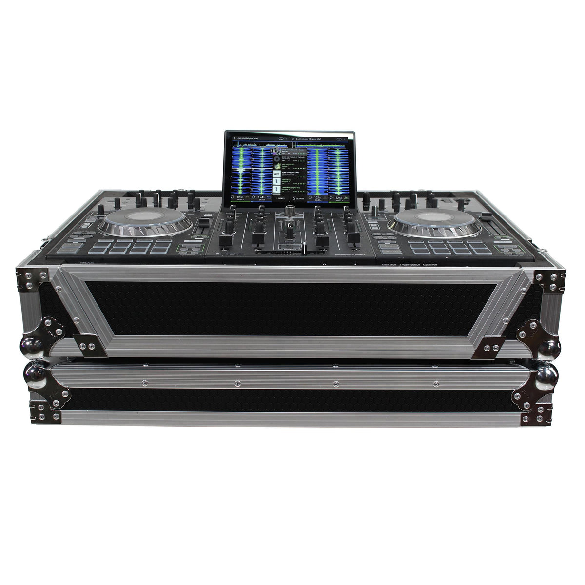 ProX ATA Flight Case For Denon PRIME 4 DJ Controller with 1U Rack Space and Wheels.