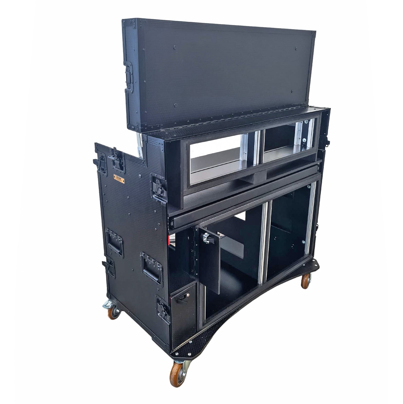 ProX Mobile AV Broadcasting Streaming Recording Studio Workstation Case with 2x 4U Top 2x 12U Bottom Black Finish