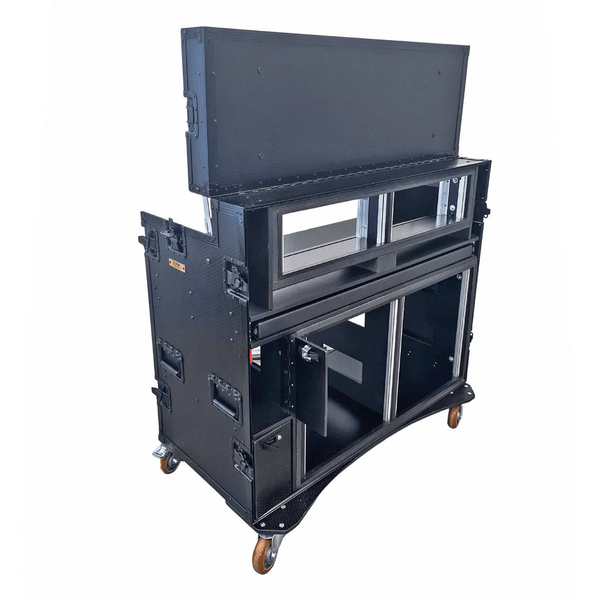 ProX Mobile AV Broadcasting Streaming Recording Studio Workstation Case with 2x 4U Top 2x 12U Bottom Black Finish.
