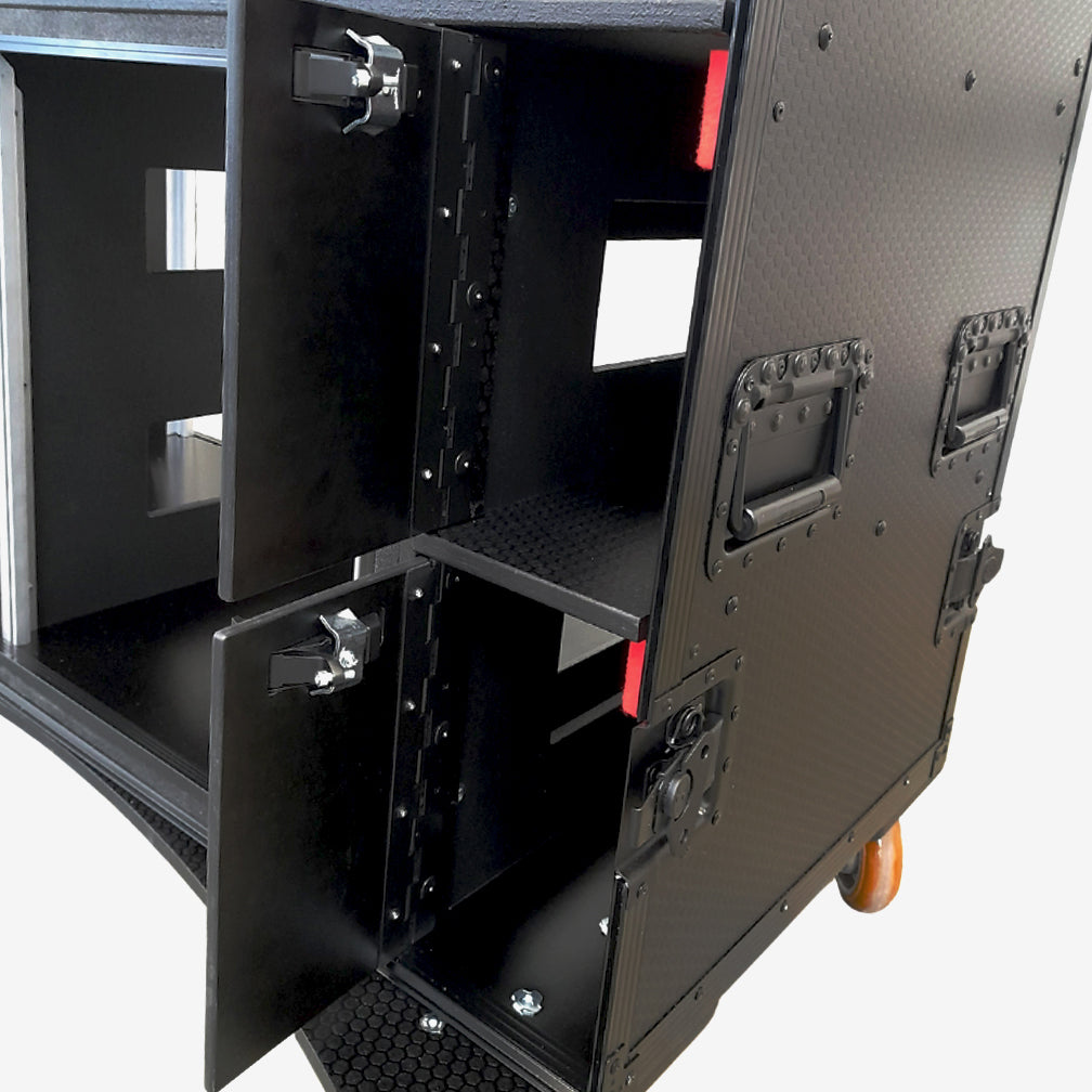ProX Mobile AV Broadcasting Streaming Recording Studio Workstation Case with 2x 4U Top 2x 12U Bottom Black Finish