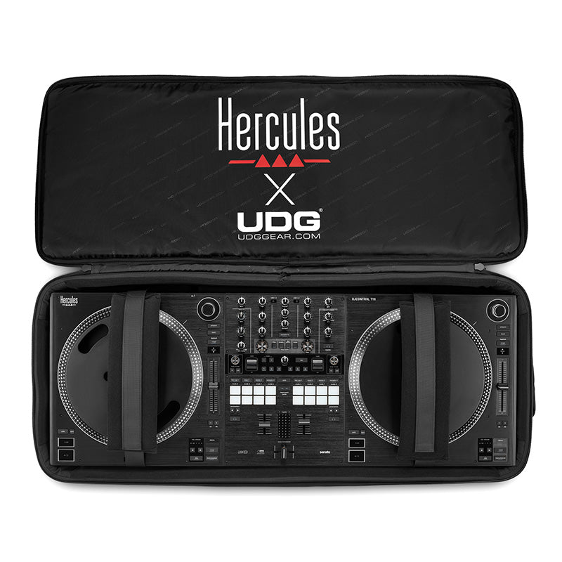 Hercules DJControl T10 Gig Pack - Motorized DJ performance controller with 10” vinyl discs and Backpack