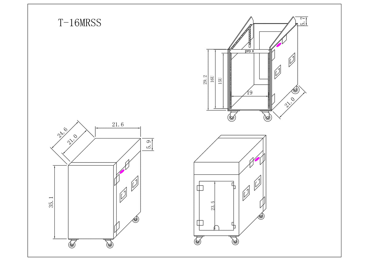 ProX 16U Vertical Rack Mount Flight Case with 10U Top for Mixer Combo Amp Rack with Caster Wheels.