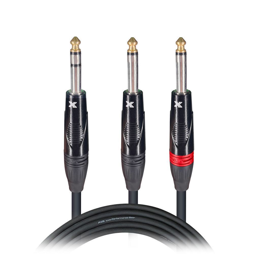 ProX 5 Ft. Unbalanced TRS-M Stereo to Dual TS-M High Performance Audio Y Cable