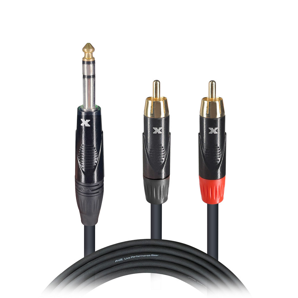 ProX 5 Ft. Unbalanced 1/4" TRS-M to Dual RCA-M High Performance Audio Cable
