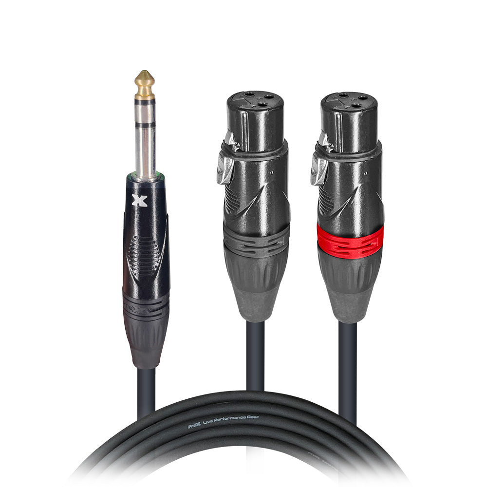 ProX 5 Ft. High Performance Y Cable 1/4" TRS-M Stereo to Dual XLR-F