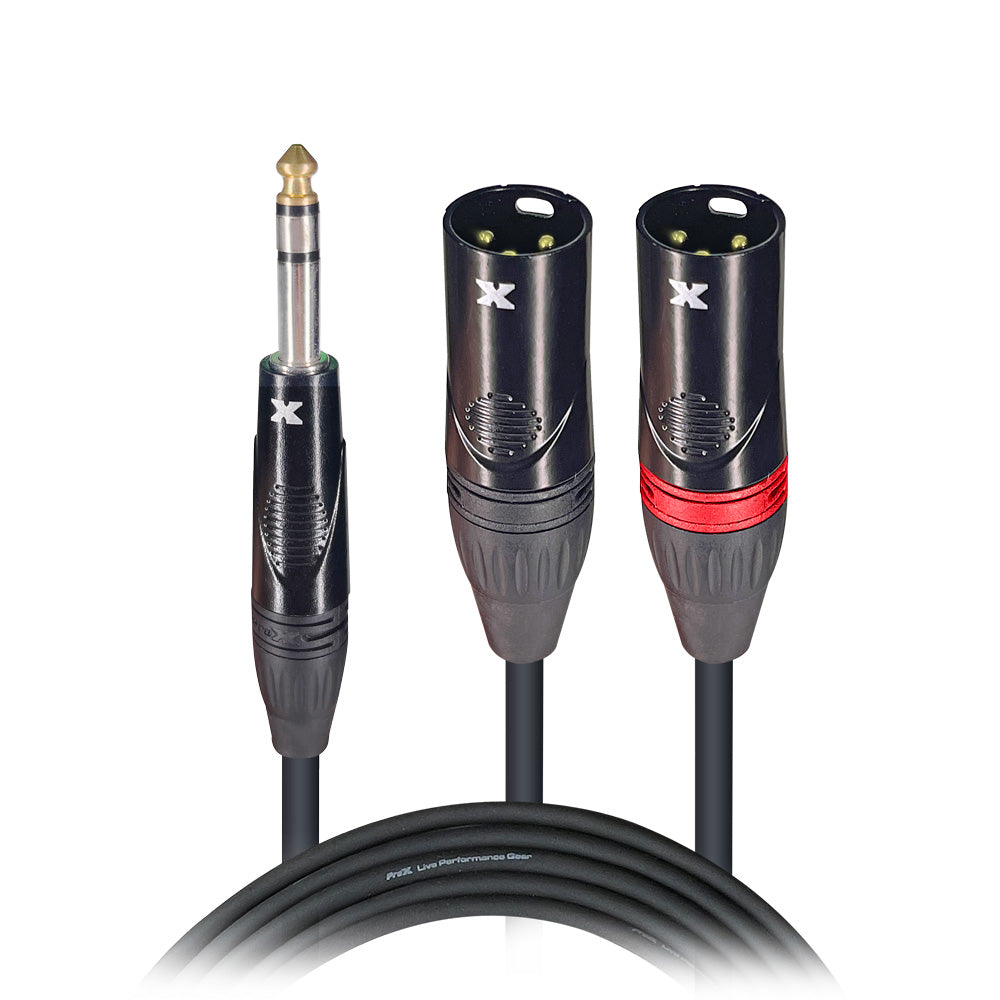 ProX 3 Ft. 1/4" TRS-M Stereo to Dual XLR3-M High Performance Y Cable