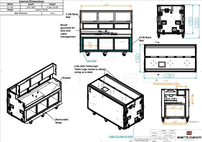 ProX Flight Case for Tricaster TC1 3 Screens 3U + 8U by Santosom