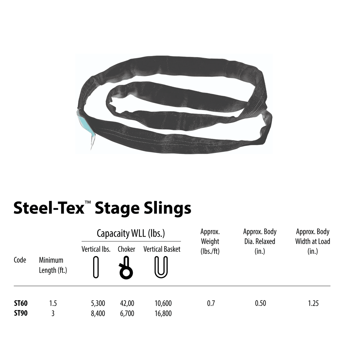 ProX 9ft SpanSet slings truss rigging SteelTex™ Round Stage with aircraft steel cable inside - Made in USA.
