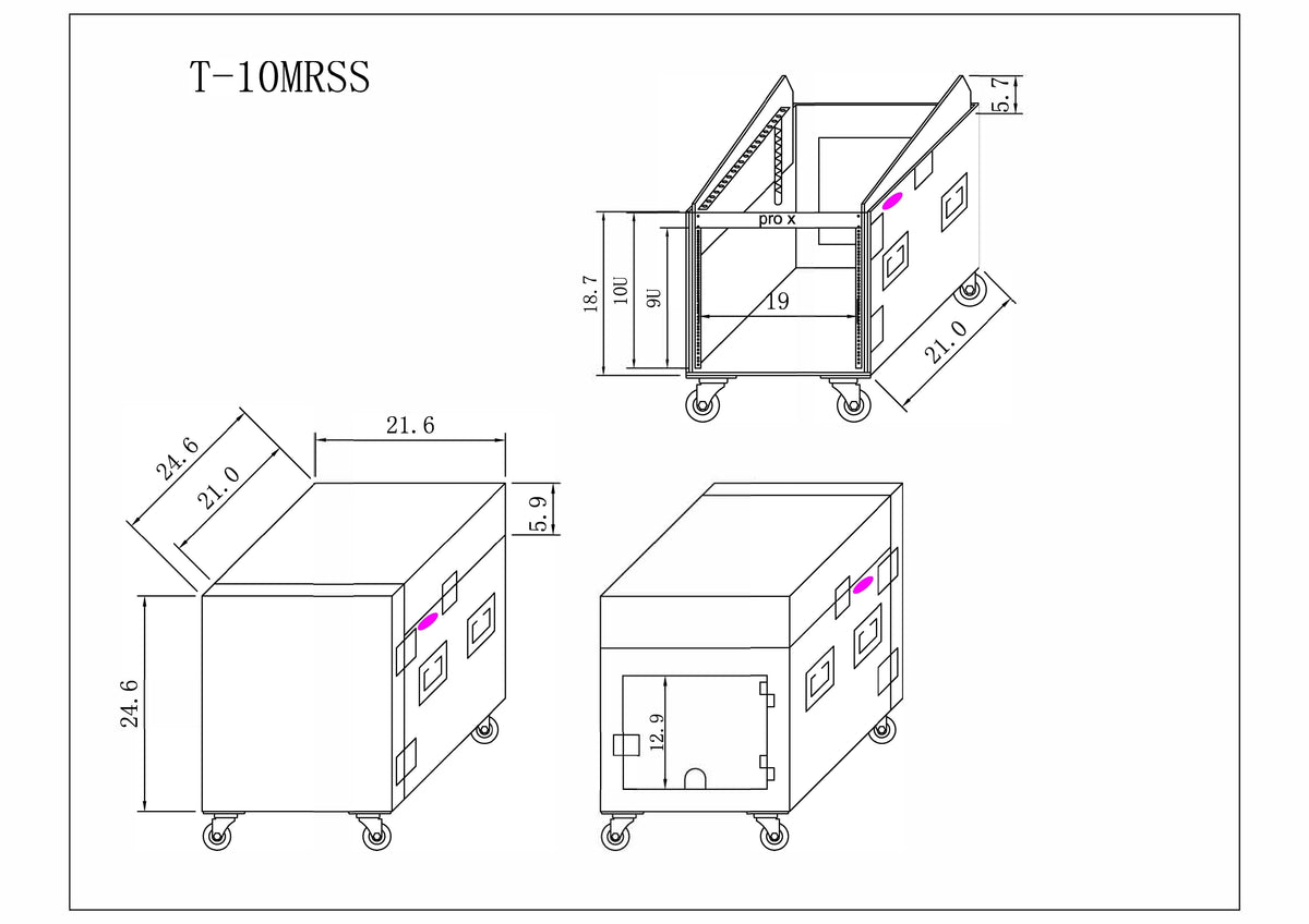 ProX 10U Vertical Rack Mount Flight Case with 10U Top for Mixer Combo Amp Rack with Caster Wheels.