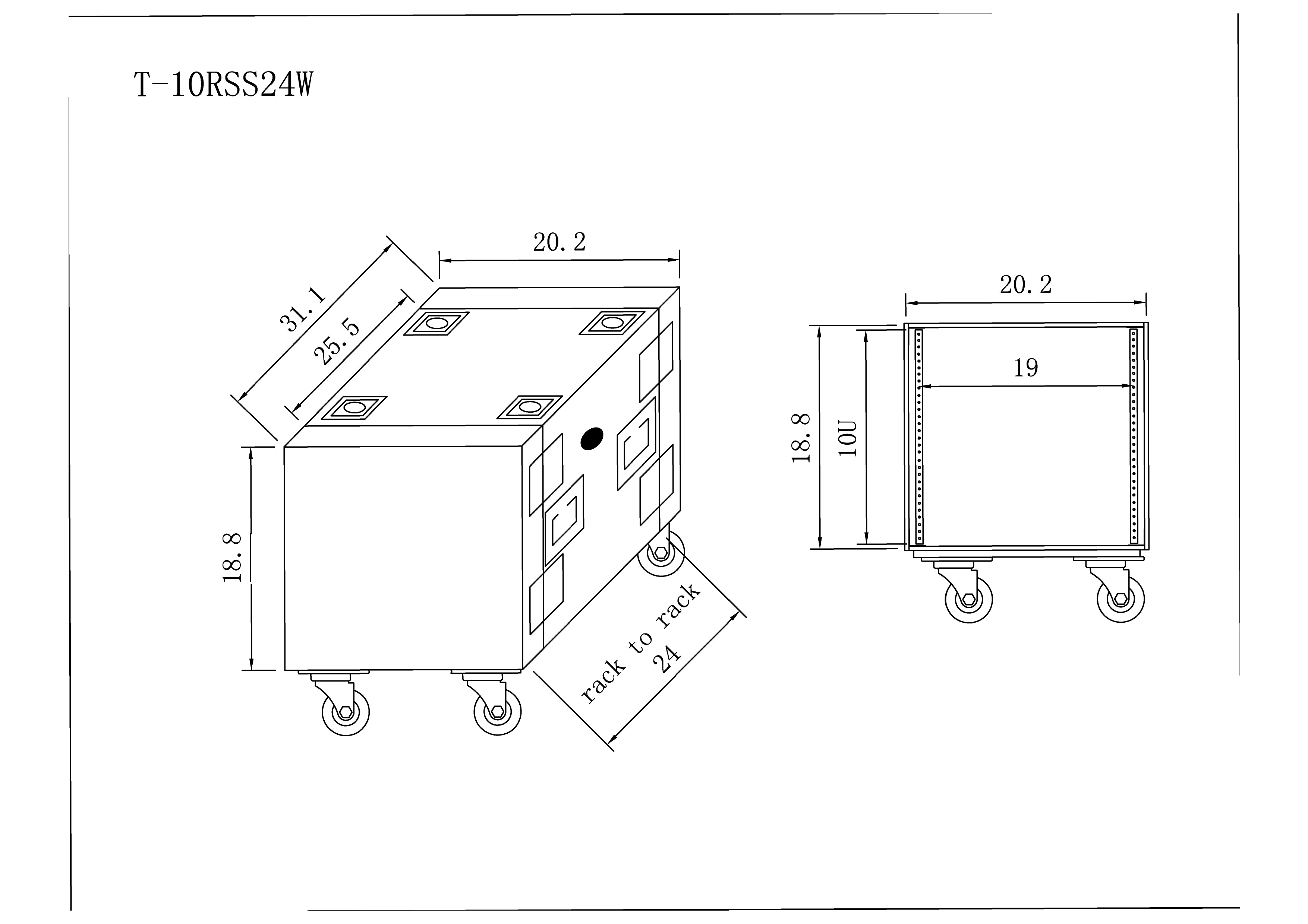 ProX 10U Space Rack Mount Flight Case 24 Inch Depth W-Casters