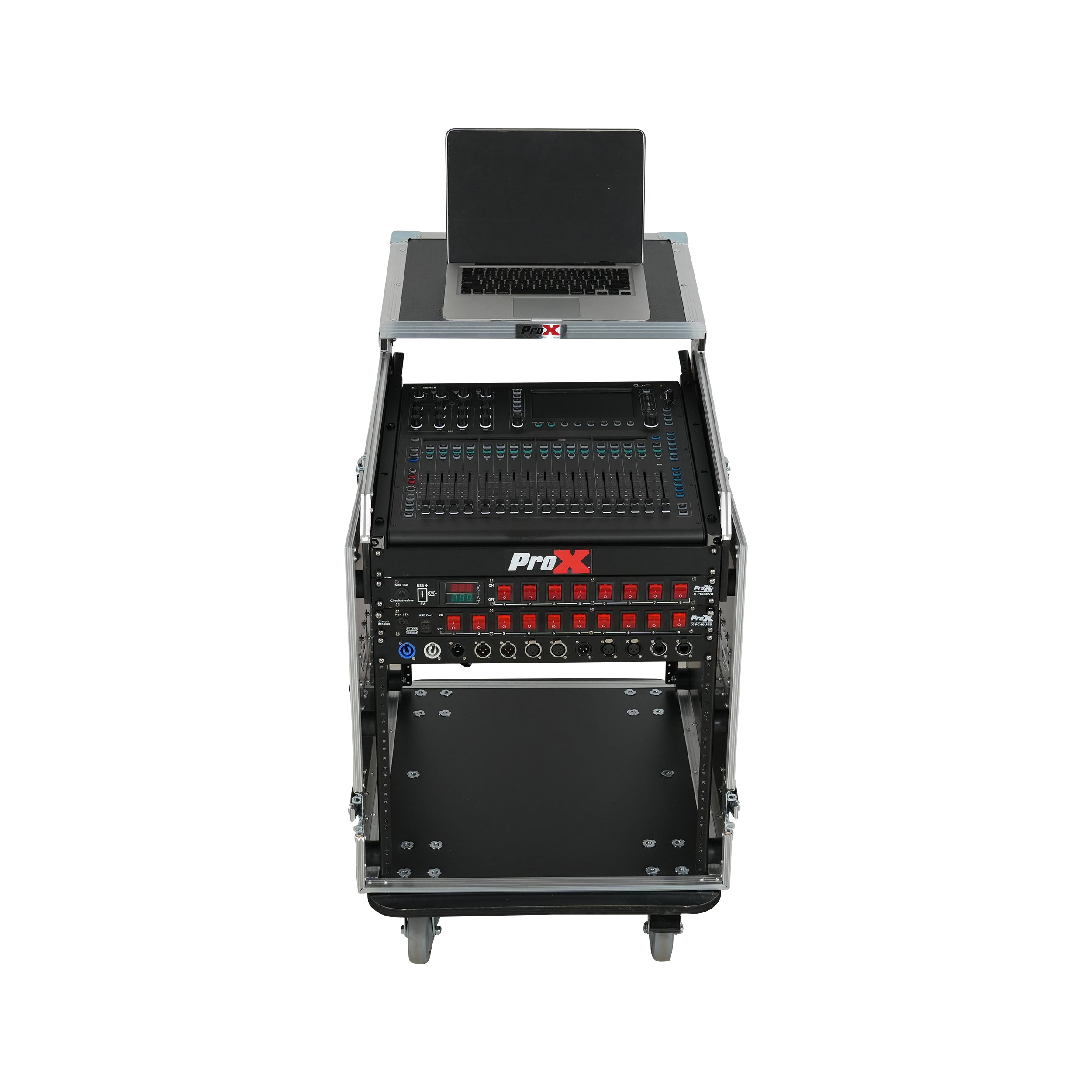ProX 13U Top Mixer Audio Console DJ 12U Front Rack Combo Flight Case W Laptop Shelf and Casters