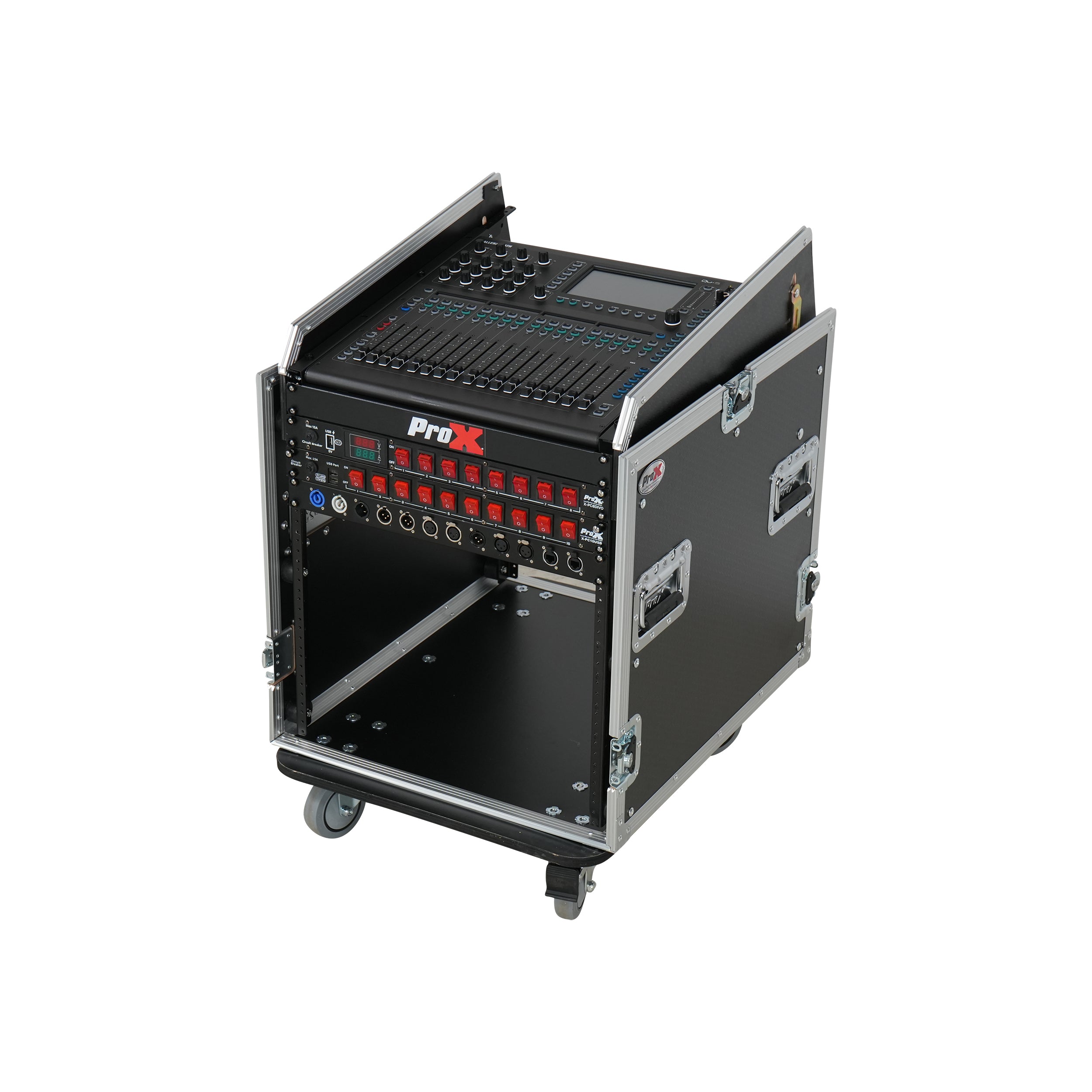 ProX 13U Top Mixer Audio Console DJ 12U Front Rack Combo Flight Case W Laptop Shelf and Casters