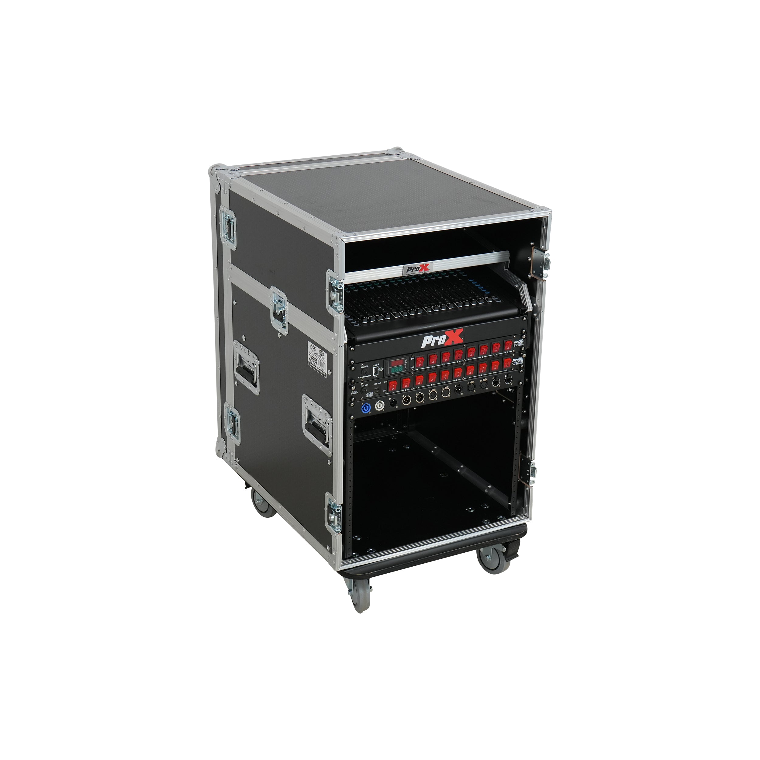 ProX 13U Top Mixer Audio Console DJ 12U Front Rack Combo Flight Case W Laptop Shelf and Casters