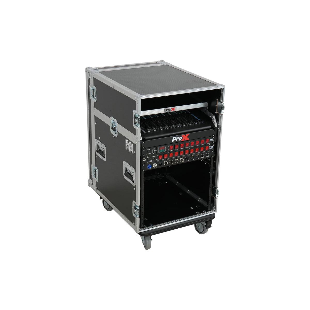 ProX 13U Top Mixer Audio Console DJ 12U Front Rack Combo Flight Case W Laptop Shelf and Casters.
