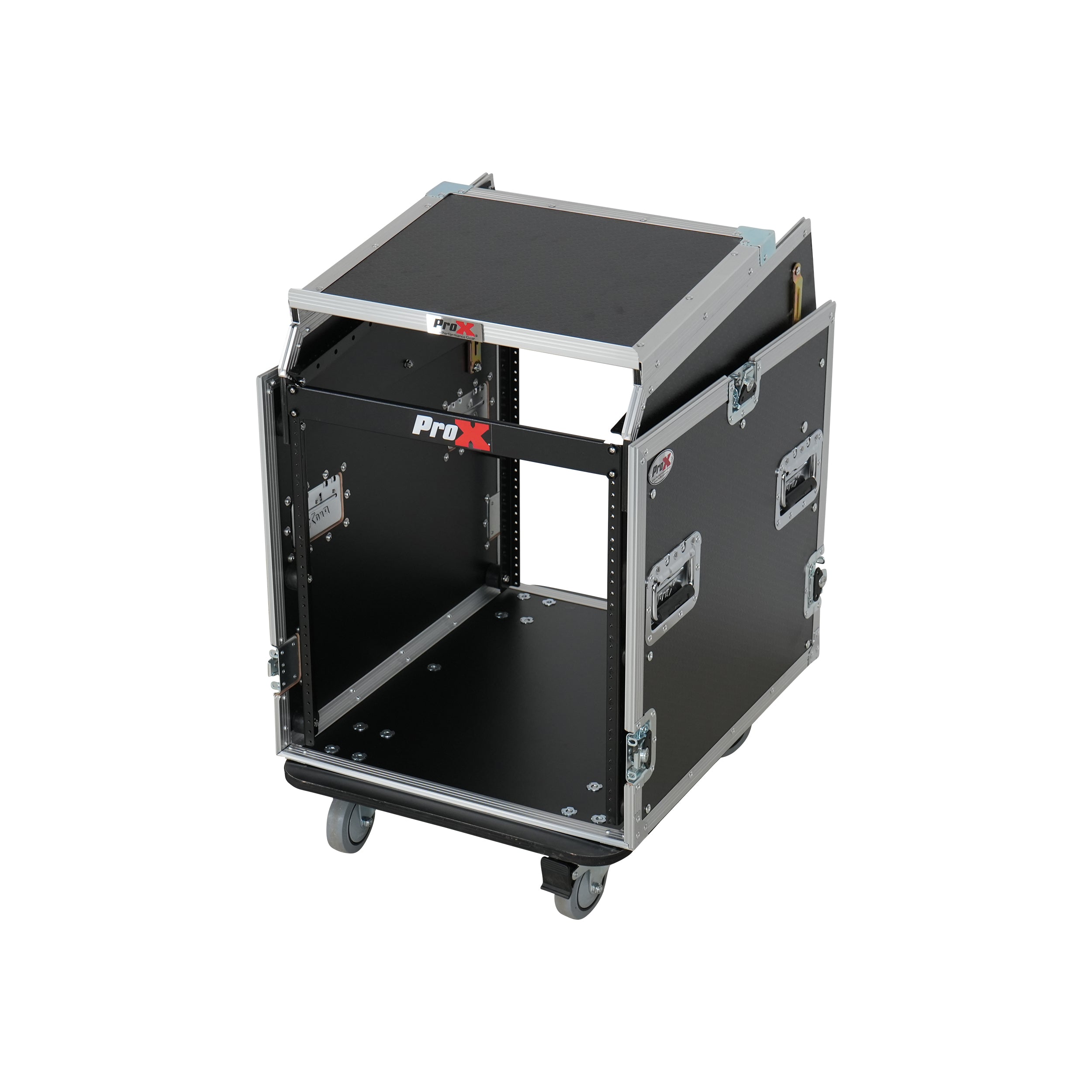 ProX 13U Top Mixer Audio Console DJ 12U Front Rack Combo Flight Case W Laptop Shelf and Casters