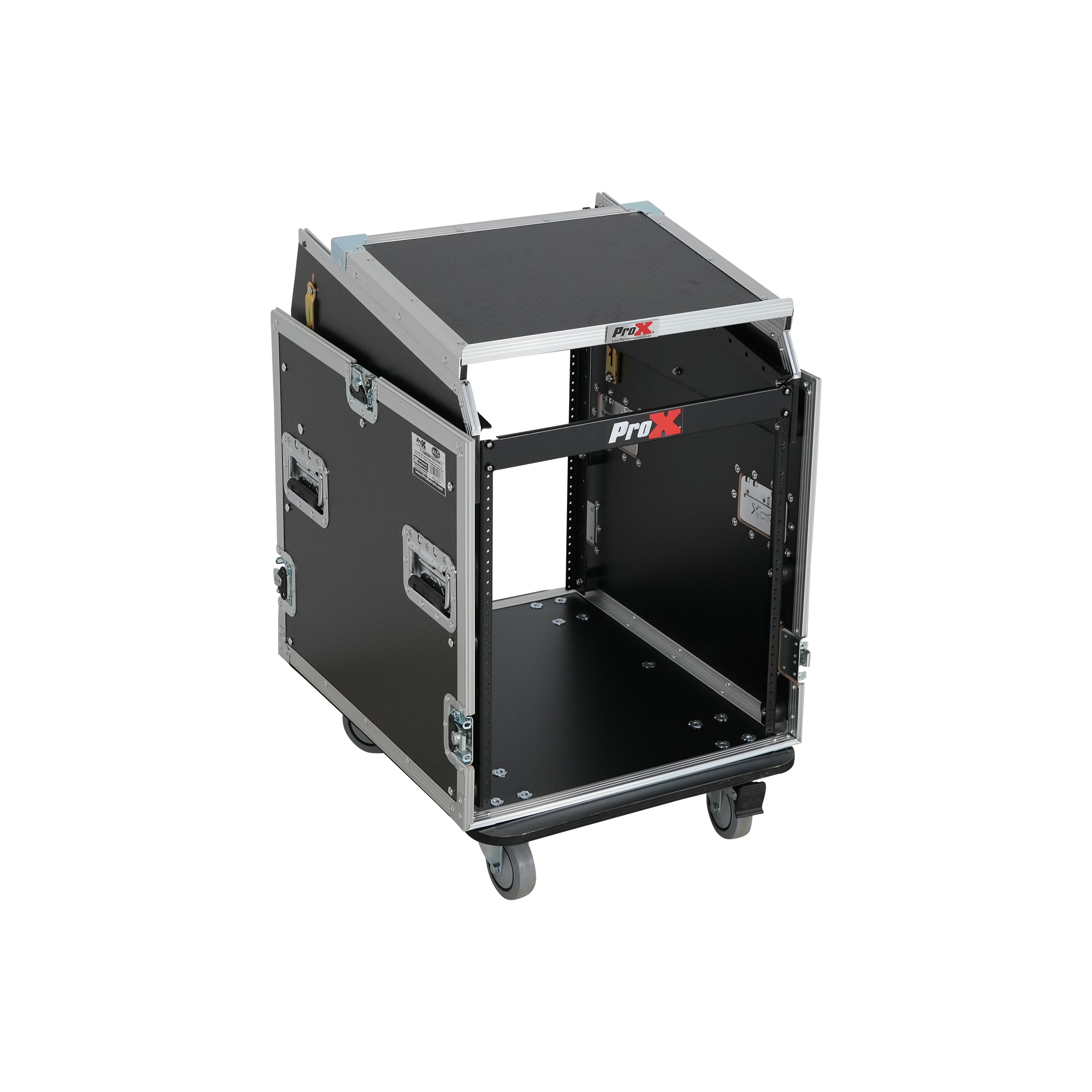 ProX 13U Top Mixer Audio Console DJ 12U Front Rack Combo Flight Case W Laptop Shelf and Casters