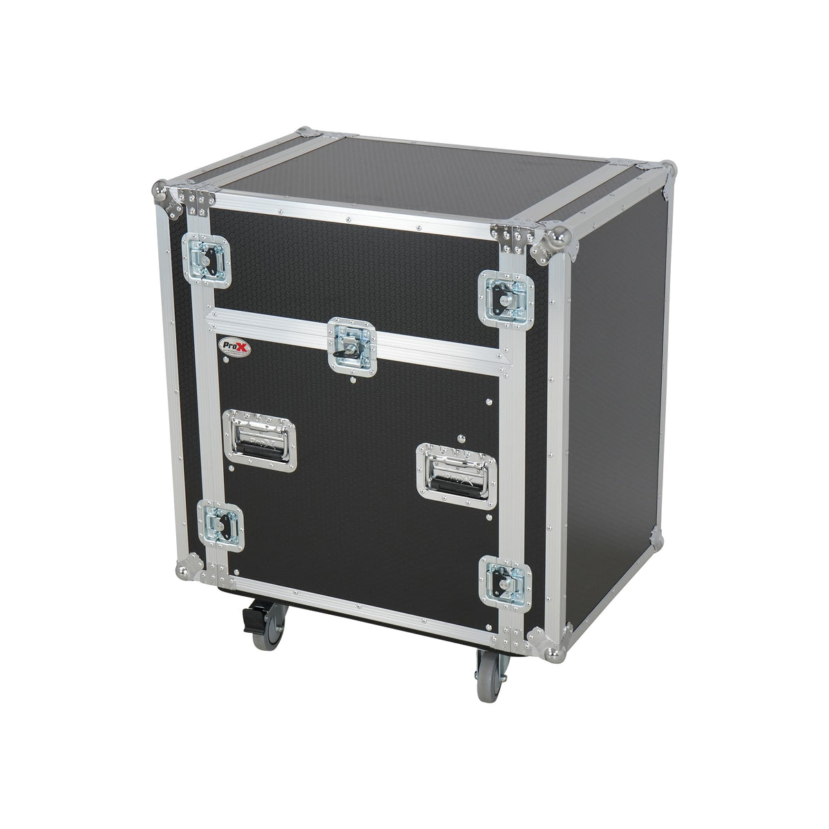 ProX 13U Top Mixer Audio Console DJ 12U Front Rack Combo Flight Case W Laptop Shelf and Casters.