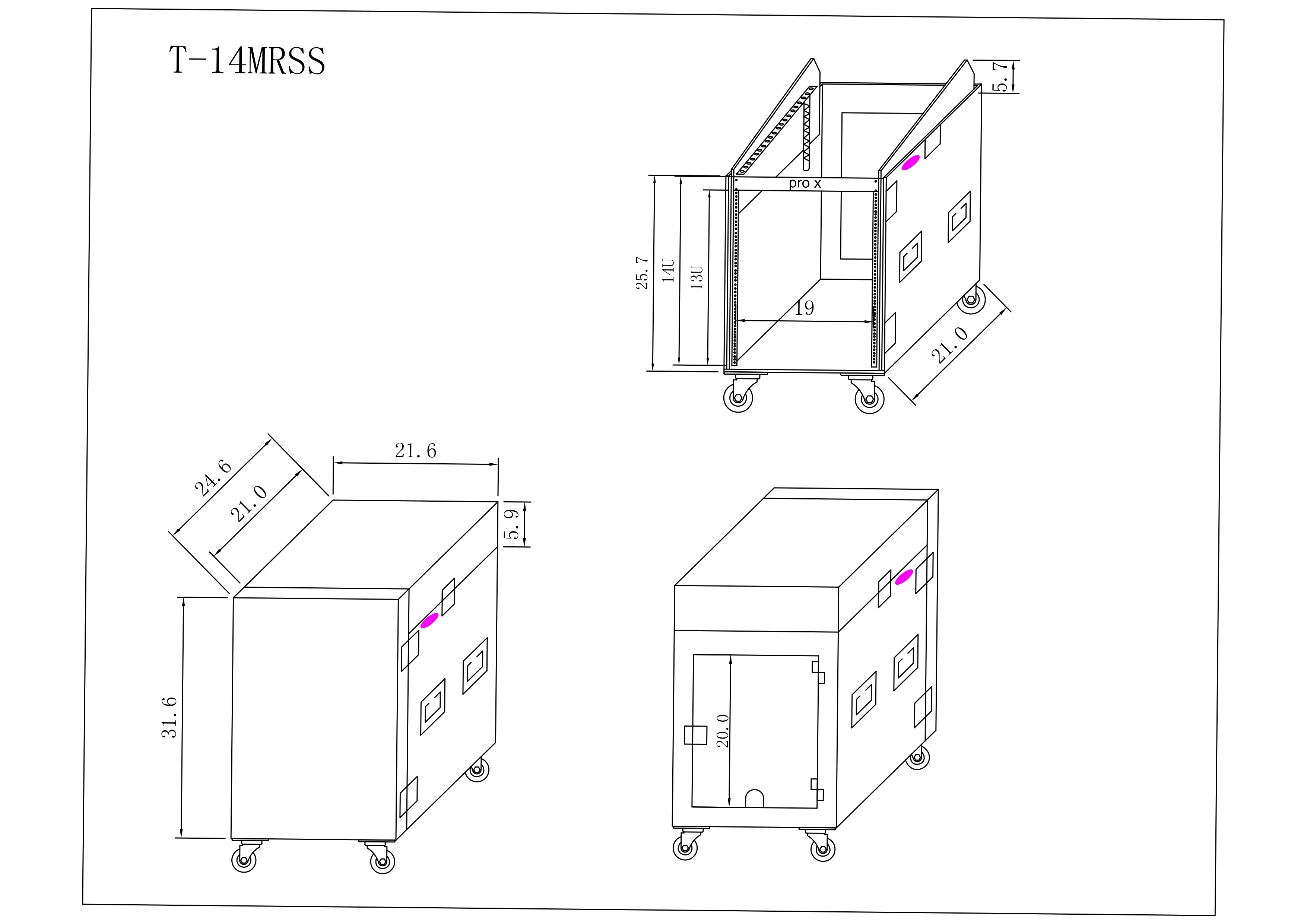 ProX 14U Vertical Rack Mount Flight Case with 10U Top for Mixer Combo Amp Rack with Caster Wheels