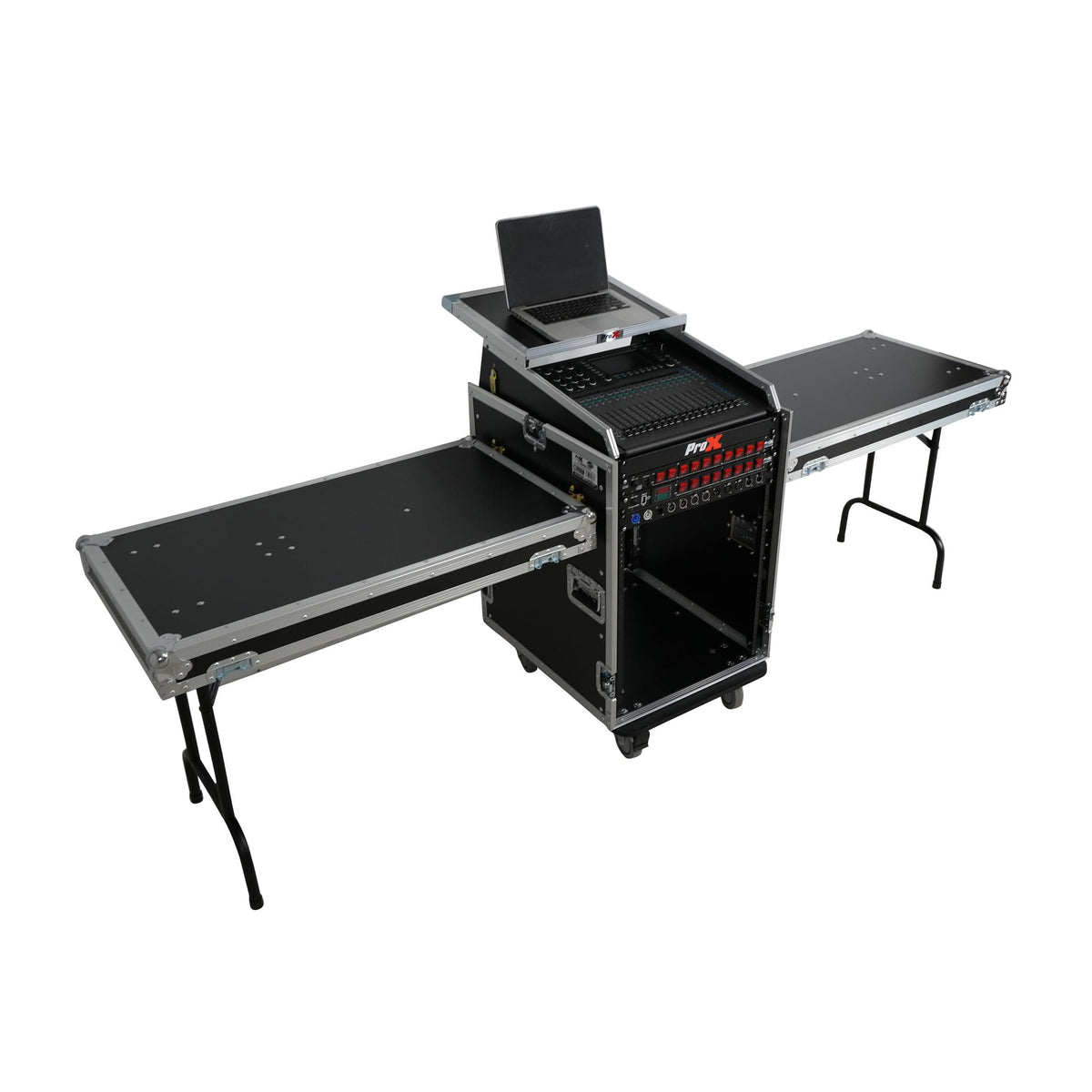 ProX Universal 19 Rack-mount Mixer with 13U Top and 16U Front with 2 Side Work Tables.