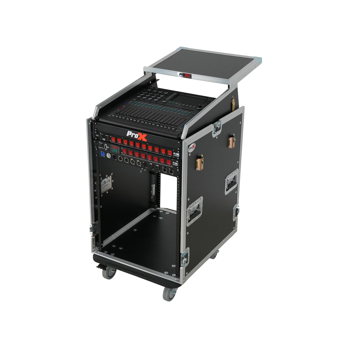 ProX Universal 19 Rack-mount Mixer with 13U Top and 16U Front with 2 Side Work Tables.