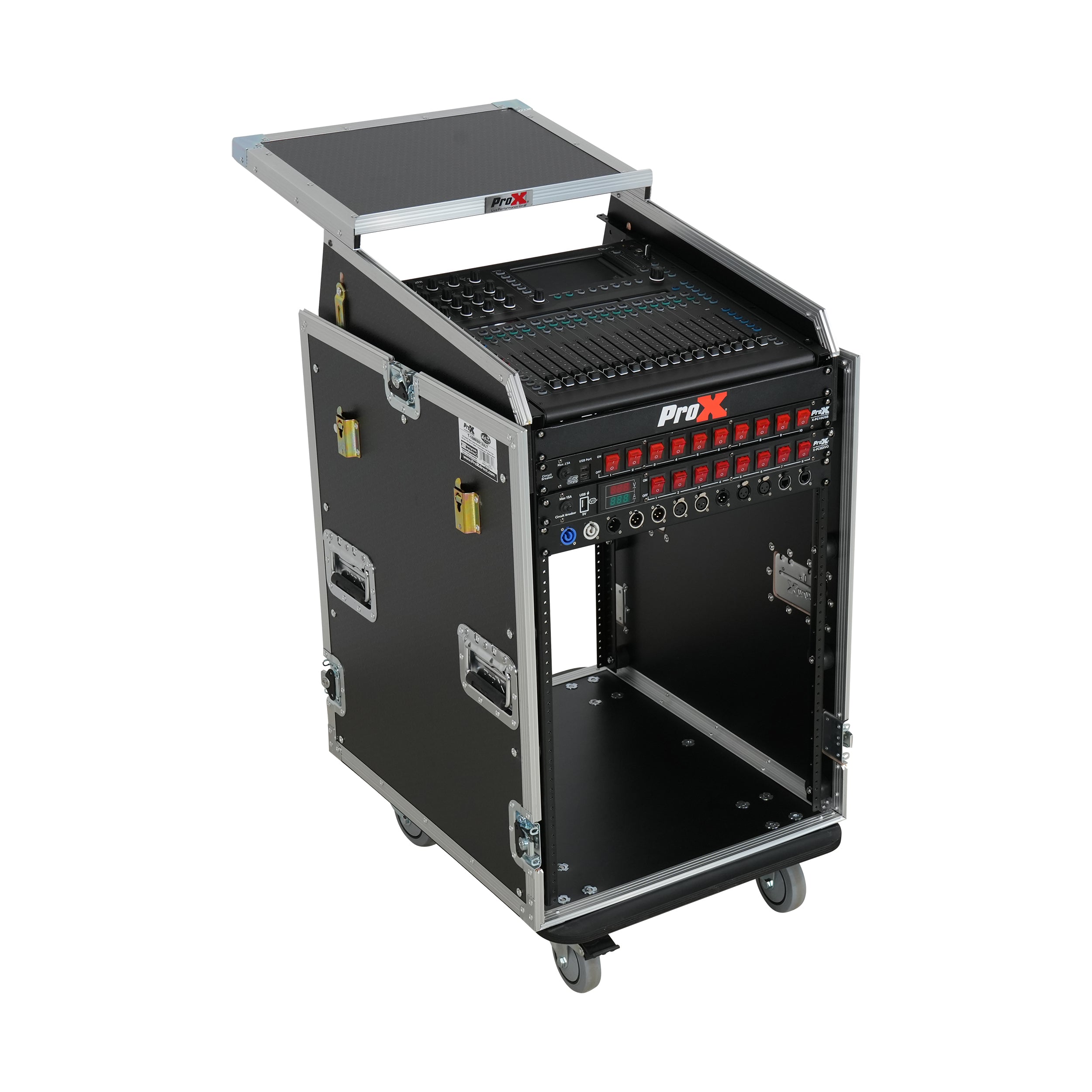 ProX Universal 19 Rack-mount Mixer with 13U Top and 16U Front with 2 Side Work Tables