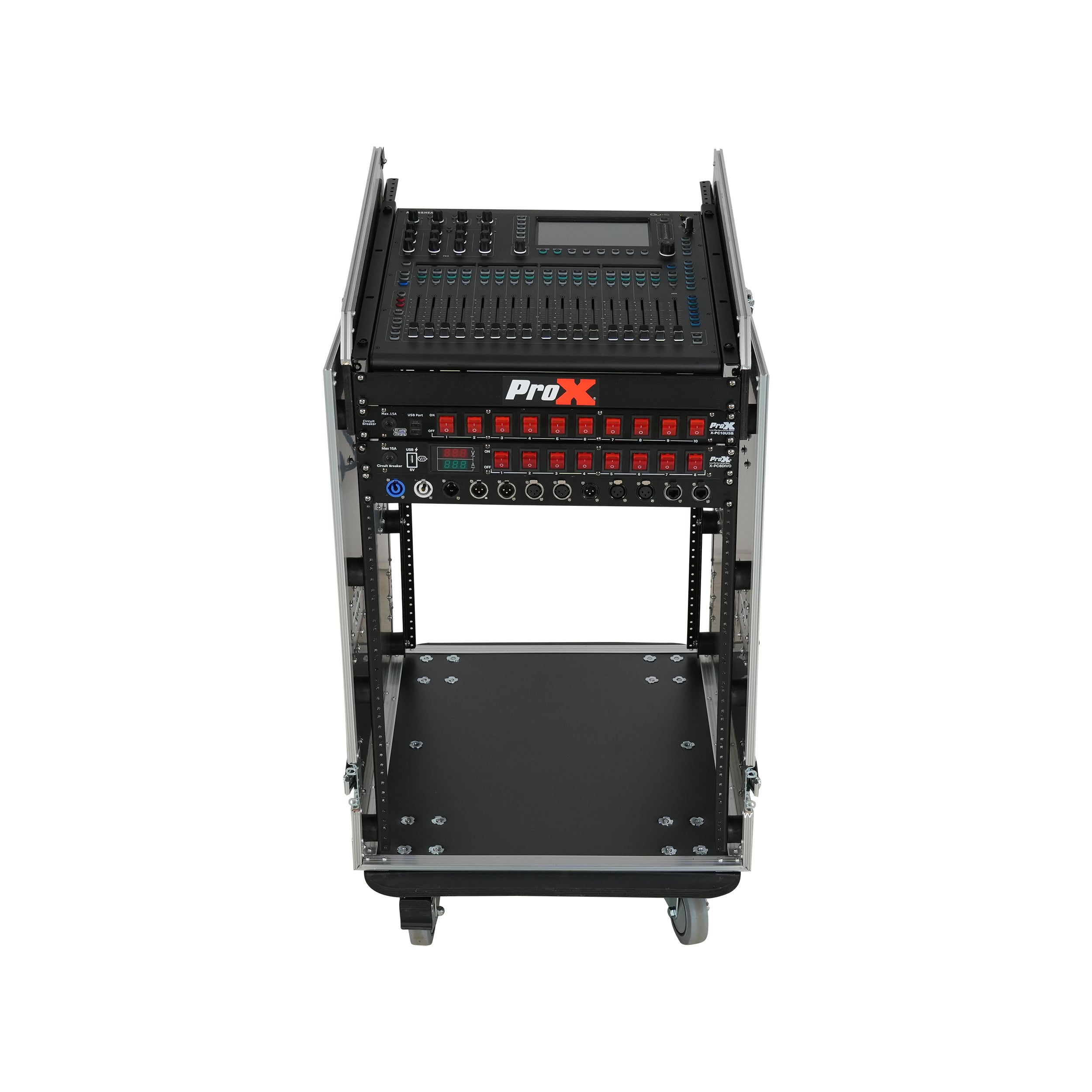 ProX Universal 19 Rack-mount Mixer with 13U Top and 16U Front with 2 Side Work Tables