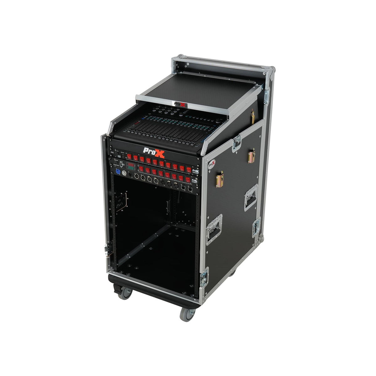 ProX Universal 19 Rack-mount Mixer with 13U Top and 16U Front with 2 Side Work Tables.
