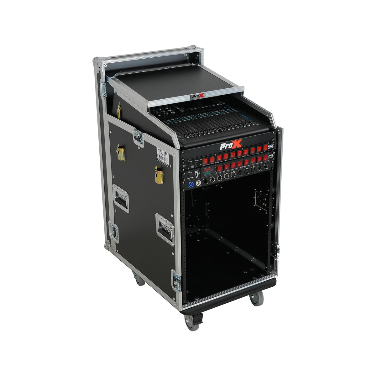 ProX Universal 19 Rack-mount Mixer with 13U Top and 16U Front with 2 Side Work Tables.