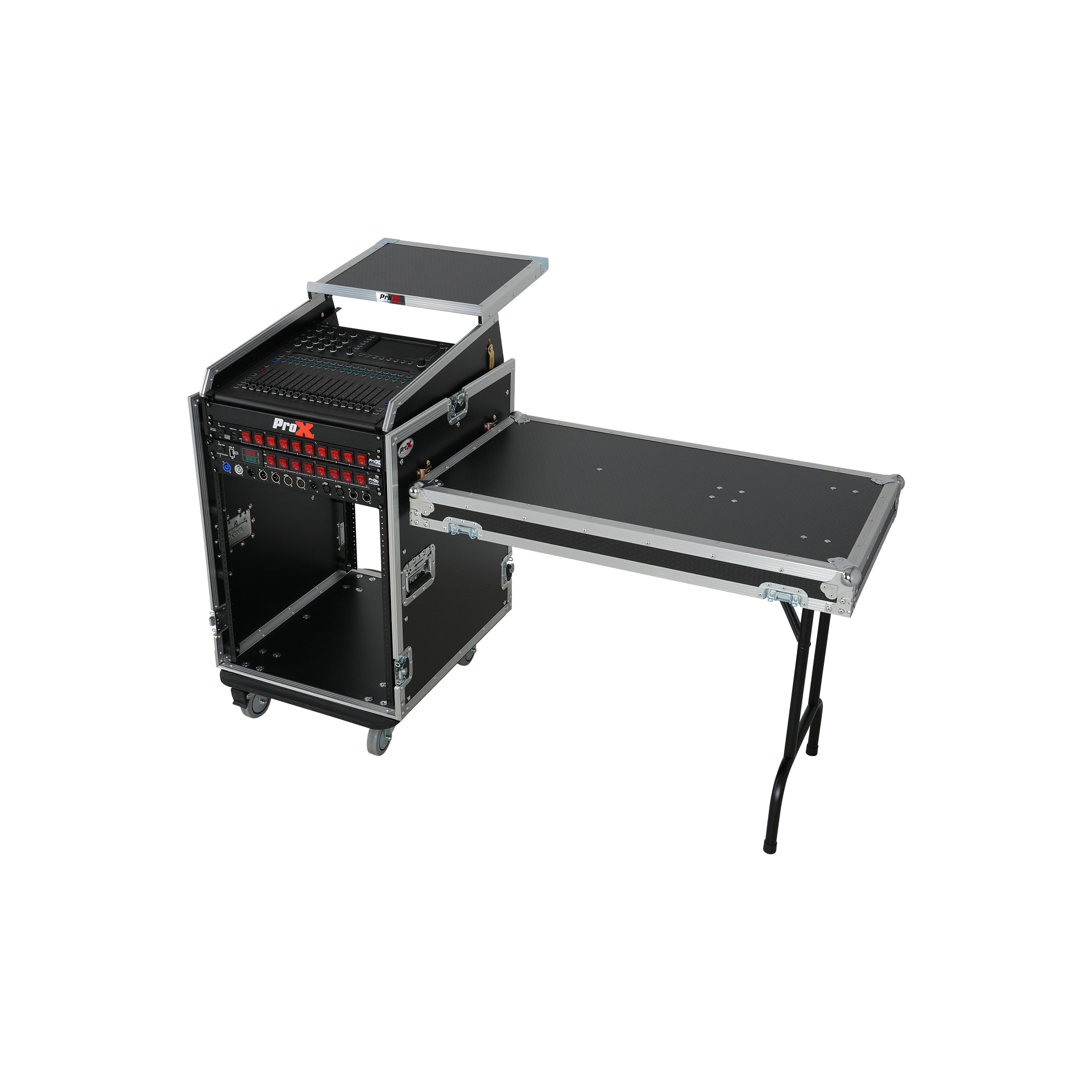 ProX Universal 19 Rack-mount Mixer with 13U Top and 16U Front with 2 Side Work Tables