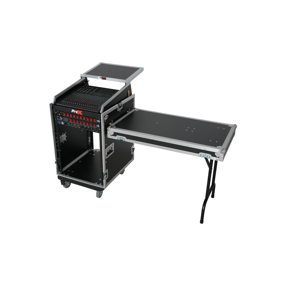 ProX Universal 19 Rack-mount Mixer with 13U Top and 16U Front with 2 Side Work Tables.
