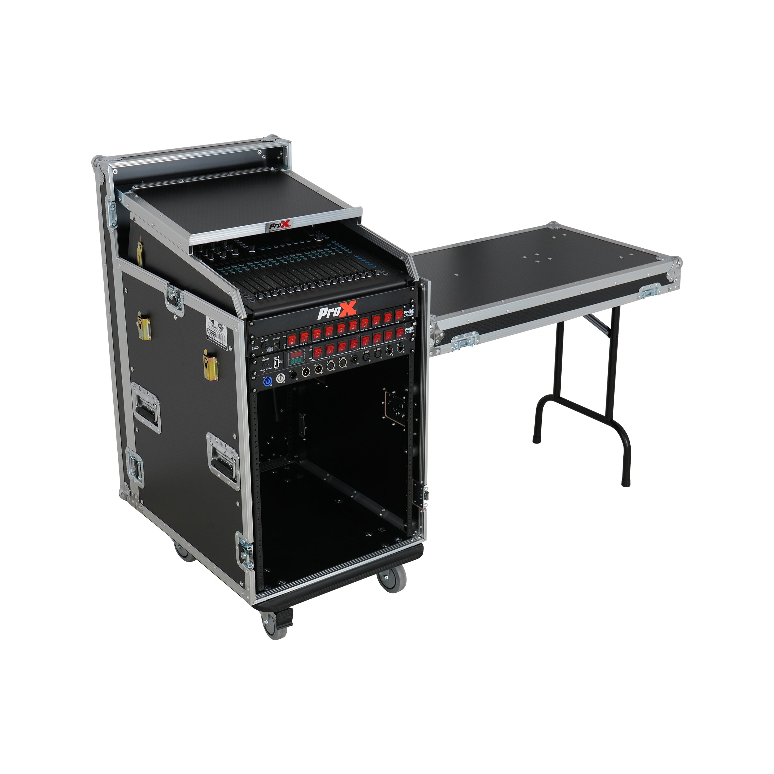 ProX Universal 19 Rack-mount Mixer with 13U Top and 16U Front with 2 Side Work Tables