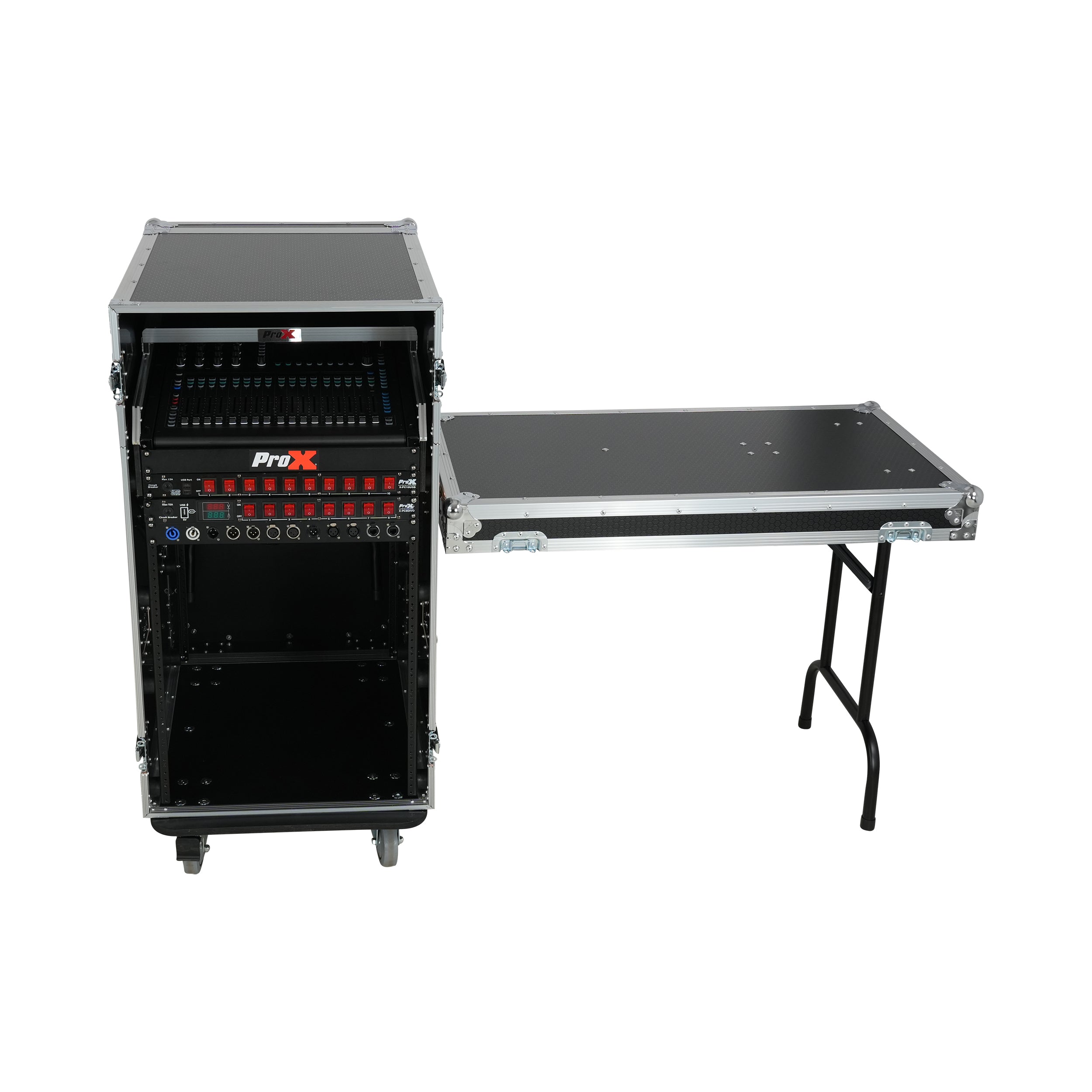 ProX Universal 19 Rack-mount Mixer with 13U Top and 16U Front with 2 Side Work Tables